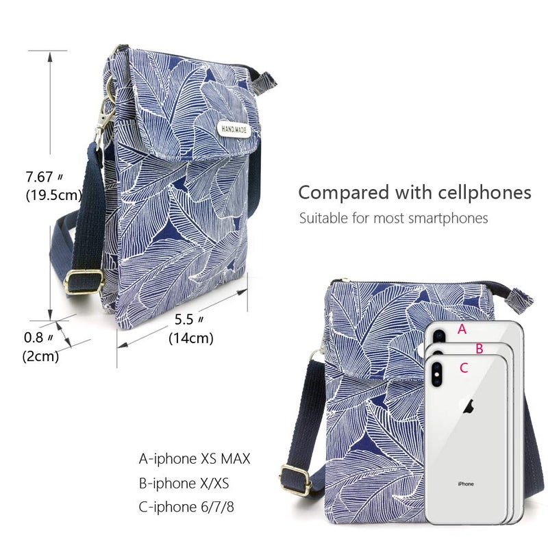 MEISEE Roomy Cell Phone Purse Wallet Canvas Small Crossbody Purse Bags with Shoulder Strap For Women teen girlsl (A-blue leaves) - Image 4